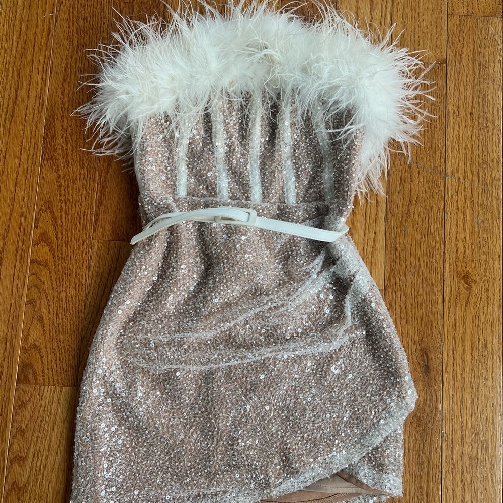nadine merabi beaded dress Nadine Merabi Women's Lottie Fringe Feather Minidress - White main image 1